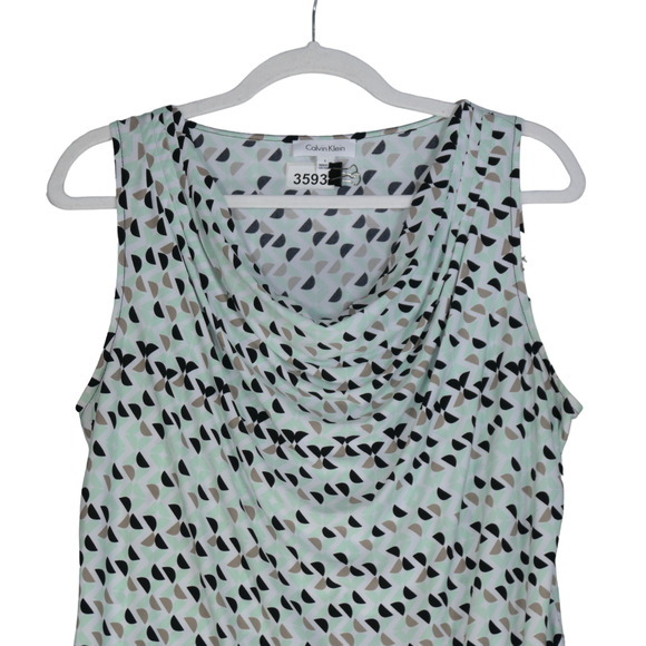 Calvin Klein Green Tunic Tank Top Womens Large Drape Neck Sleeveless Geometric - Picture 2 of 8